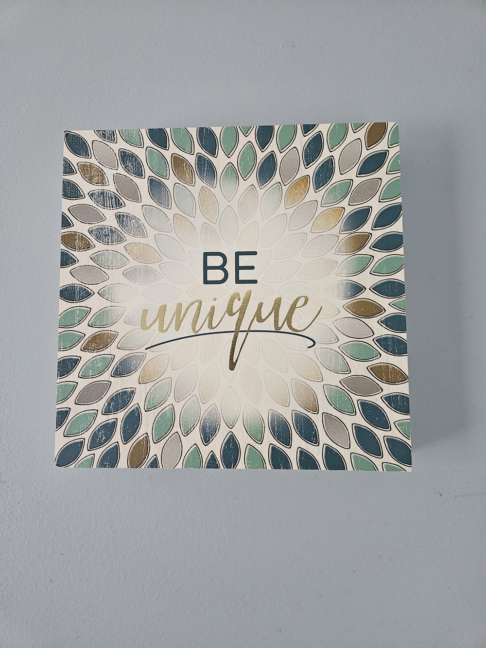 Be Unique Teal and Gold Wall Art - Inspirational Home Wall Decor